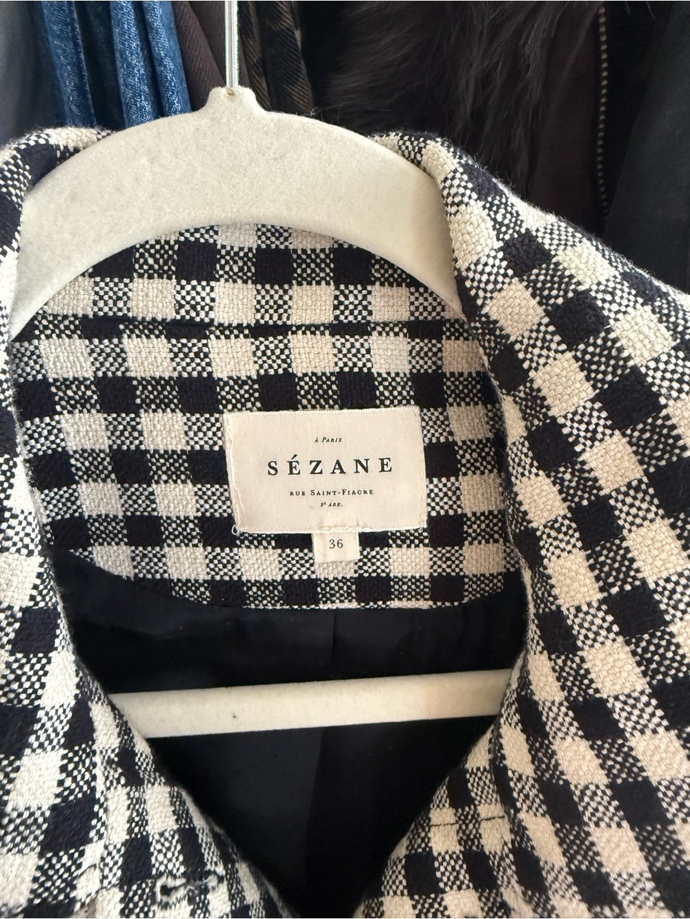 Sezane terry jacket in black and ecru gingham - Picture 2 of 4